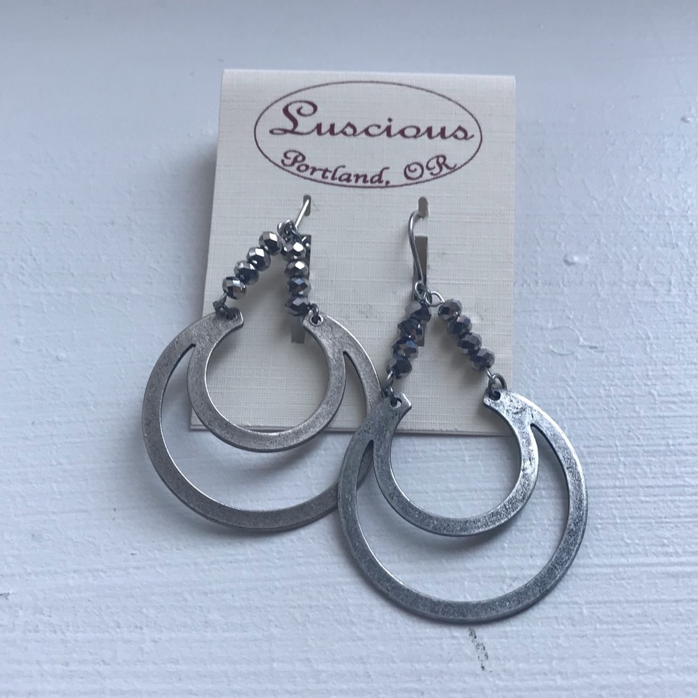 NEW Silver Crescent Luscious Drop Earrings w Beads
